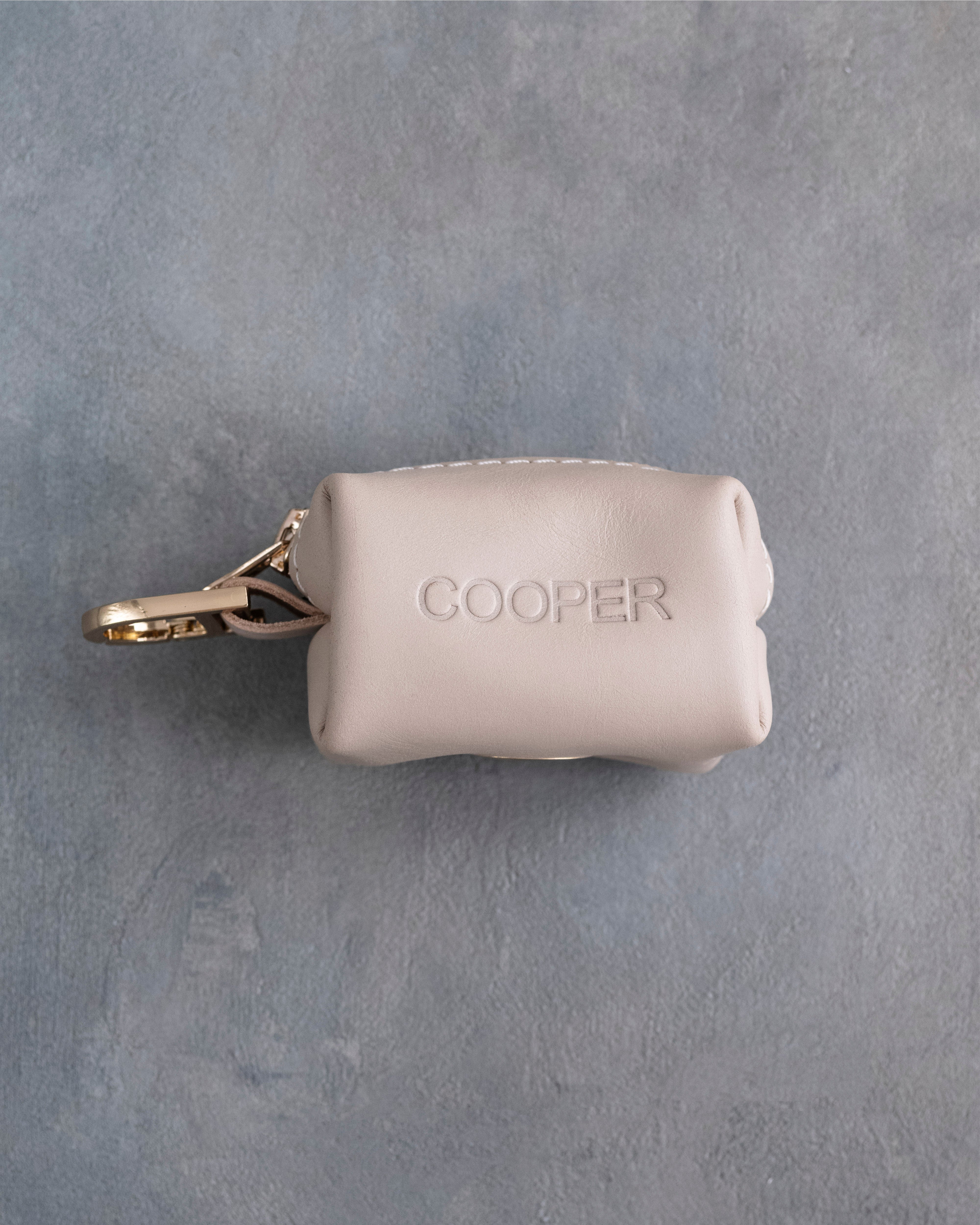 Gray Sand Leather Dog Poop Bag Holder