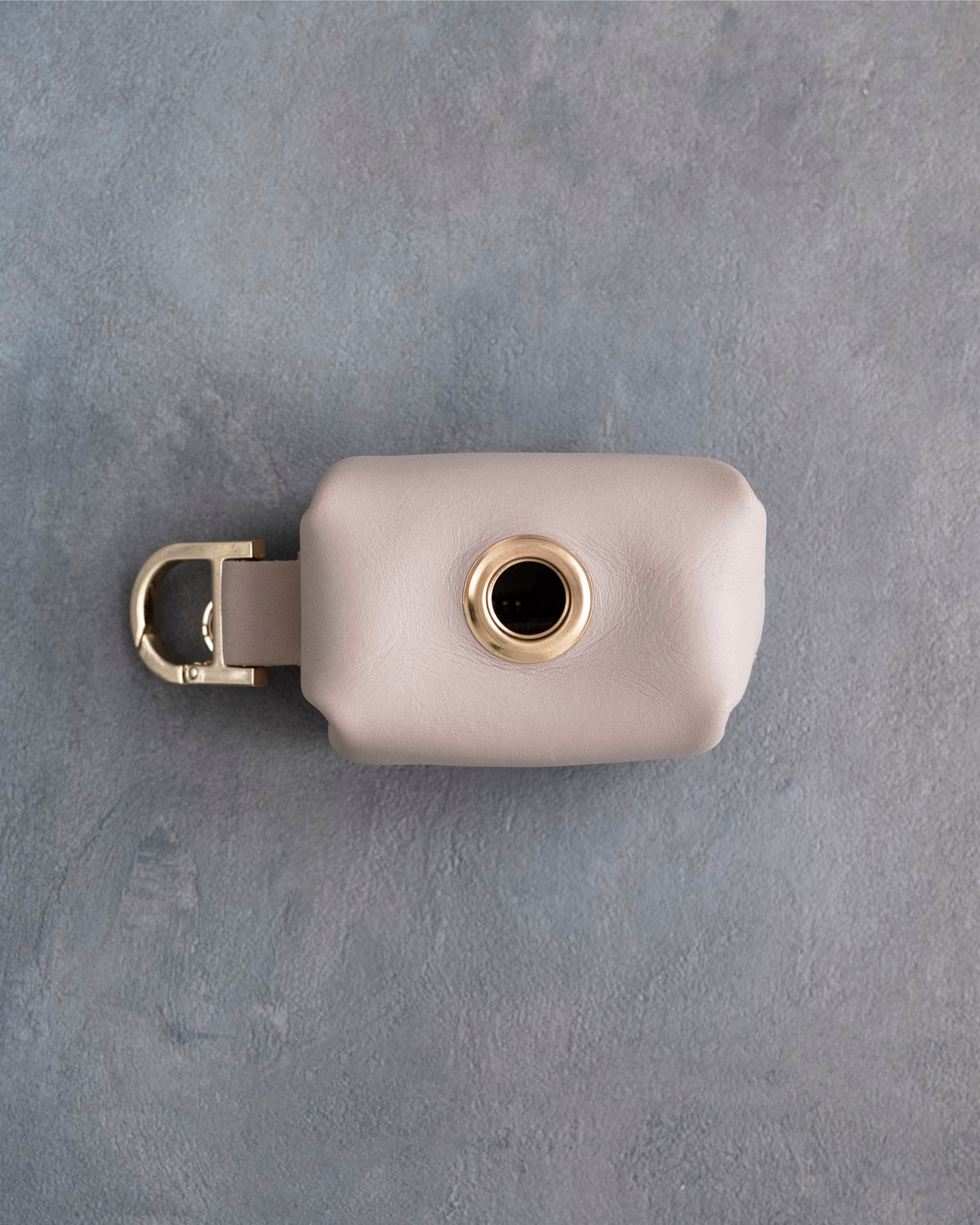 Gray Sand Leather Dog Poop Bag Holder