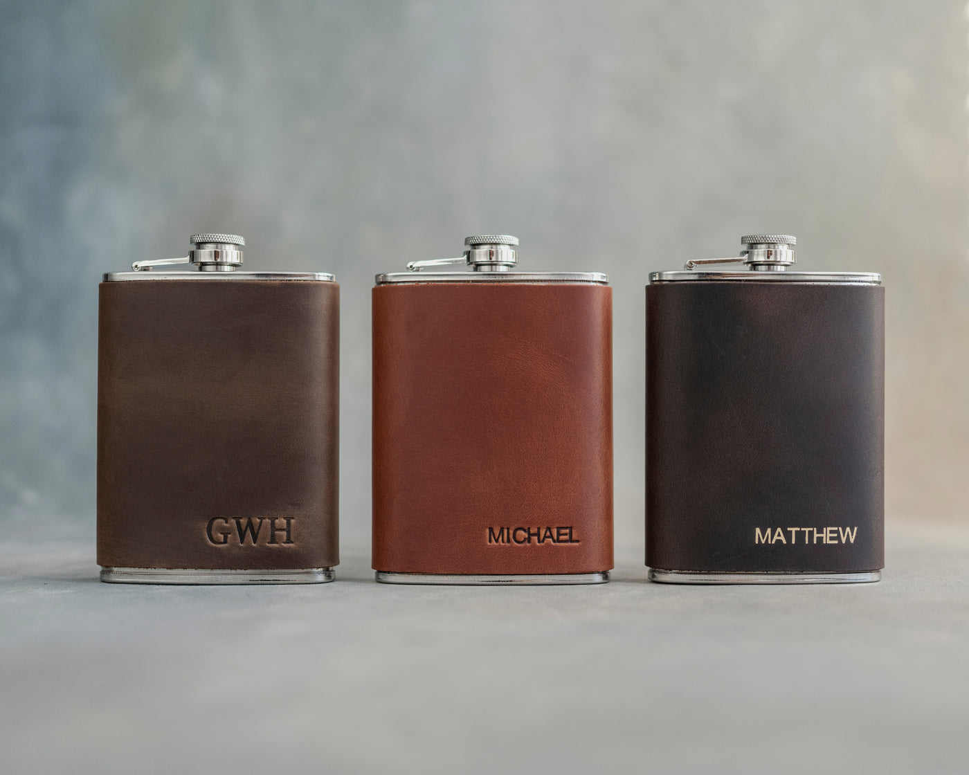 Personalized Leather Hip Flask - Groomsmen Gifts - Custom - Initials / Logo - Full Grain Leather