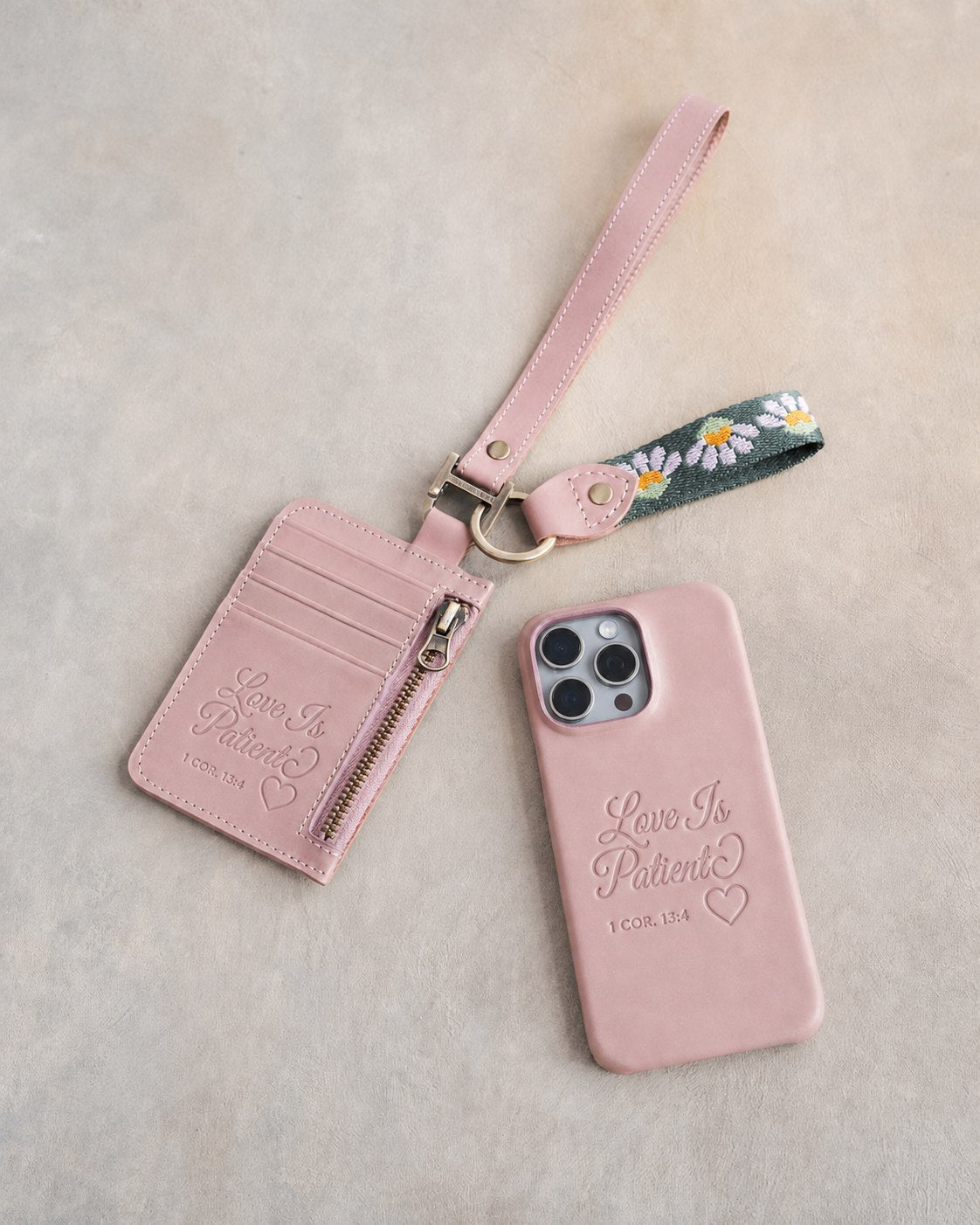 Love Is Patient 1 Cor. 13:4 handcrafted leather iPhone case, Christian scripture gift