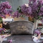 Let All Be Done In Love 1 Cor. 16:14 Country Gray full-grain leather makeup bag, Christian scripture gift