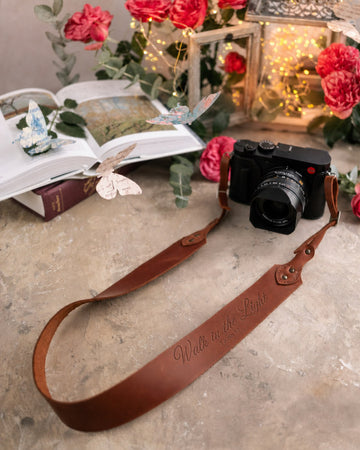 1 john 1:7 camera strap – "walk in the light" bible verse gift
