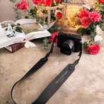 Walk In The Light 1 John 1:7 Black full-grain leather camera strap, Christian scripture gift