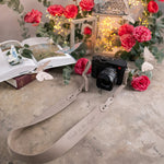 Walk In The Light 1 John 1:7 Gray Sand full-grain leather camera strap, Christian scripture gift