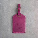 He Careth For You 1 Pet. 5:7 Fuchsia full-grain leather luggage tag, Christian scripture gift