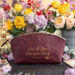 He Careth For You 1 Pet. 5:7 full-grain leather makeup bag, Christian scripture gift