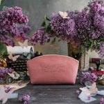 He Careth For You 1 Pet. 5:7 Parisian Blossom full-grain leather makeup bag, Christian scripture gift