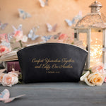 Comfort Yourselves Together, And Edify One Another 1 Thess. 5:11 Black full-grain leather makeup bag, Christian scripture gift
