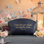 Comfort Yourselves Together, And Edify One Another 1 Thess. 5:11 Blueberry full-grain leather makeup bag, Christian scripture gift