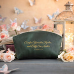 Comfort Yourselves Together, And Edify One Another 1 Thess. 5:11 Forest Green full-grain leather makeup bag, Christian scripture gift