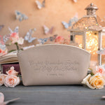 Comfort Yourselves Together, And Edify One Another 1 Thess. 5:11 Gray Sand full-grain leather makeup bag, Christian scripture gift