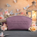 Comfort Yourselves Together, And Edify One Another 1 Thess. 5:11 Lilac full-grain leather makeup bag, Christian scripture gift