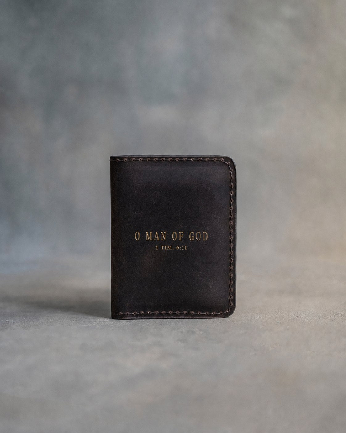 O Man Of God 1 Tim. 6:11 full-grain leather wallet, Christian scripture gift