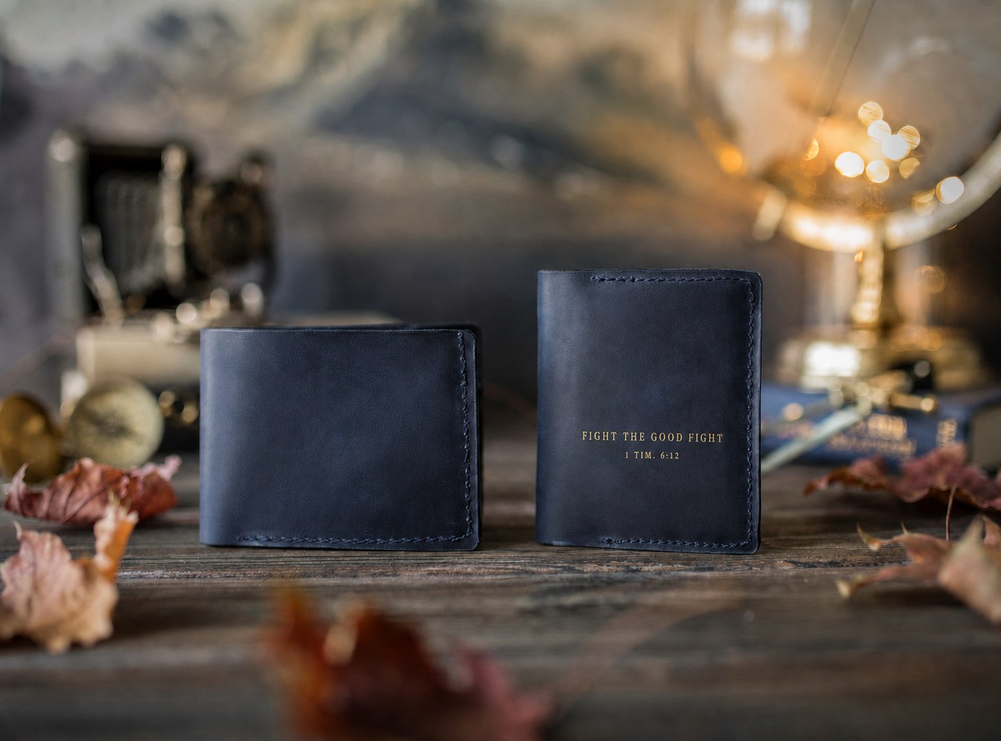 Fight The Good Fight 1 Tim. 6:12 full-grain leather wallet, Christian scripture gift