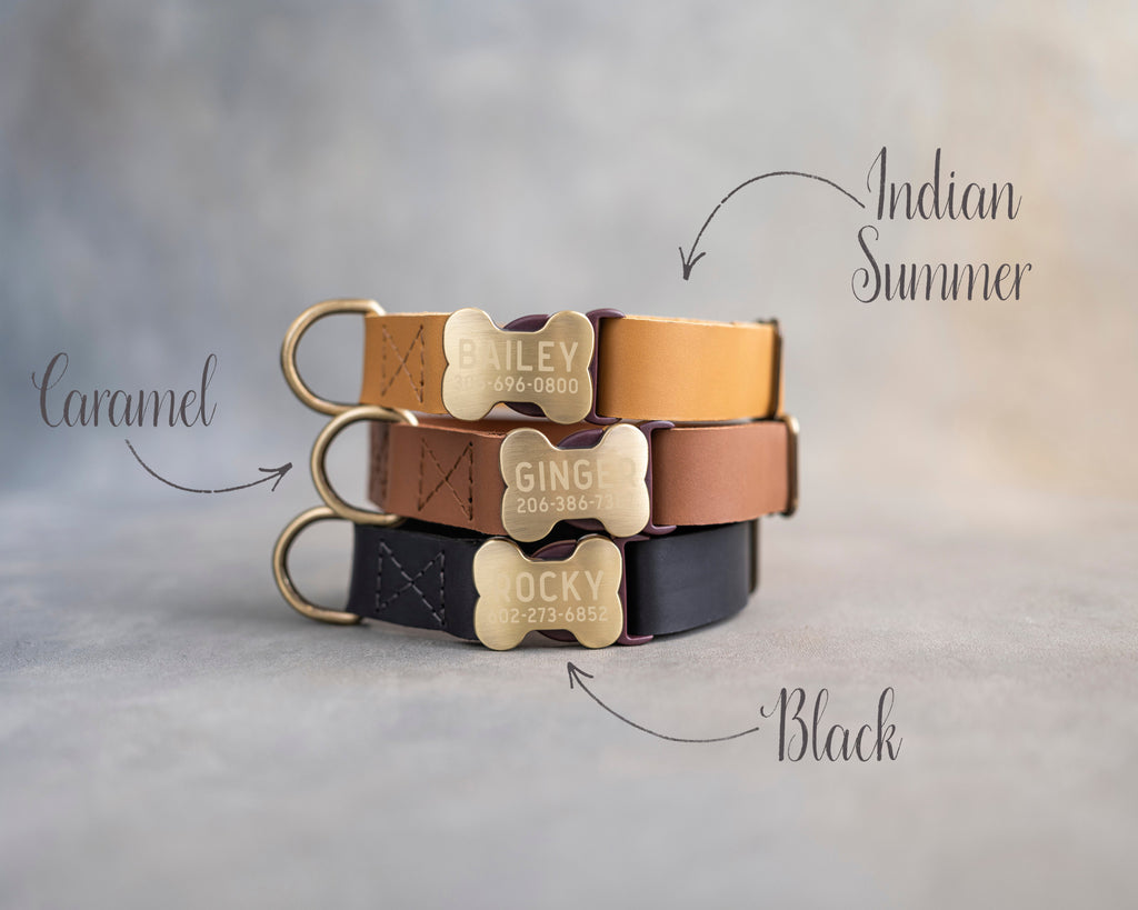Personalized leather dog collar in variety of leather designs