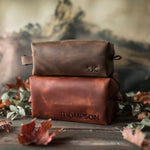 Personalized Leather Toiletry Bag for Men - Dopp Kit - Fire Branded Personalization