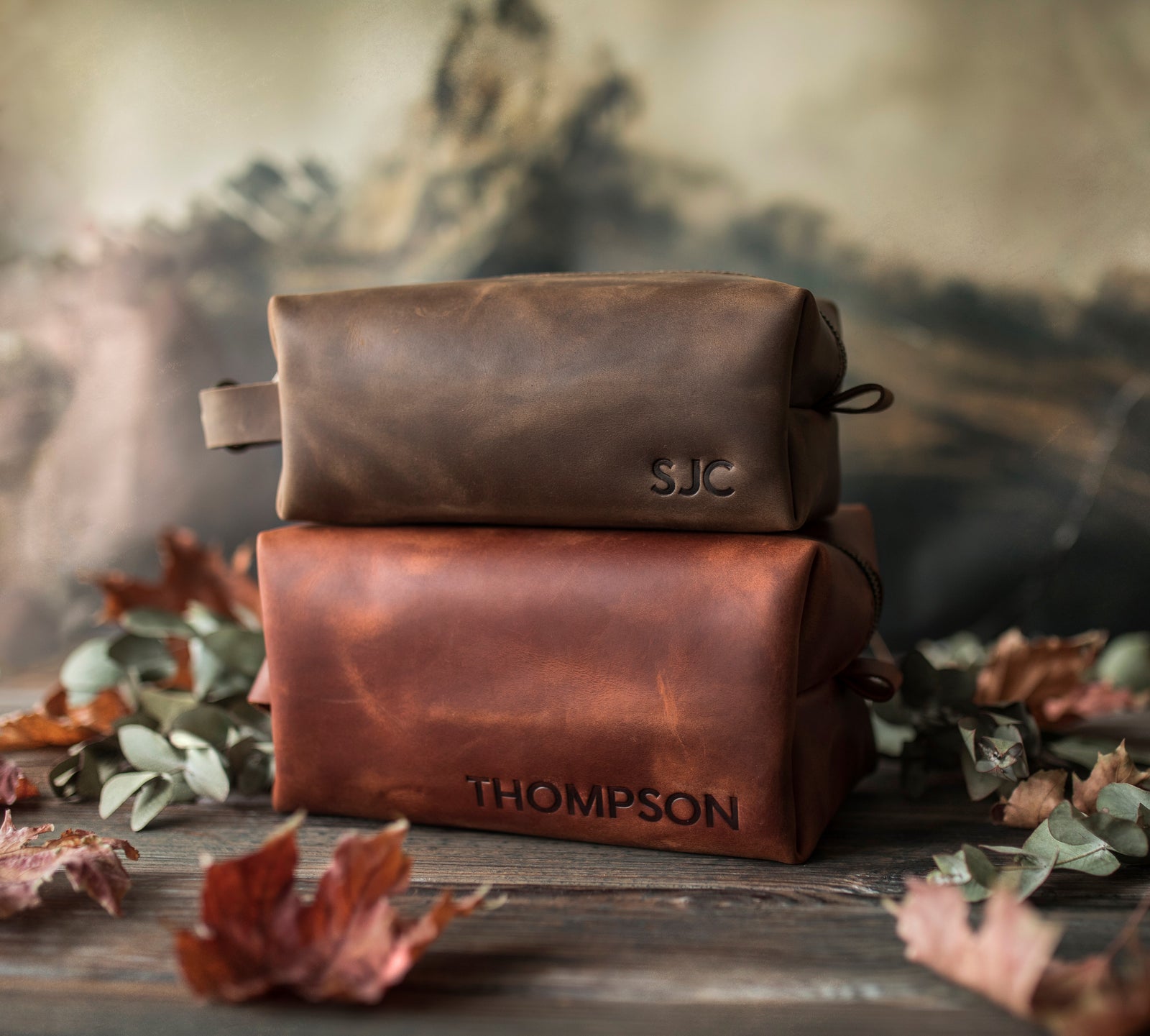 Personalized Leather Toiletry Bag for Men - Dopp Kit - Fire Branded Personalization