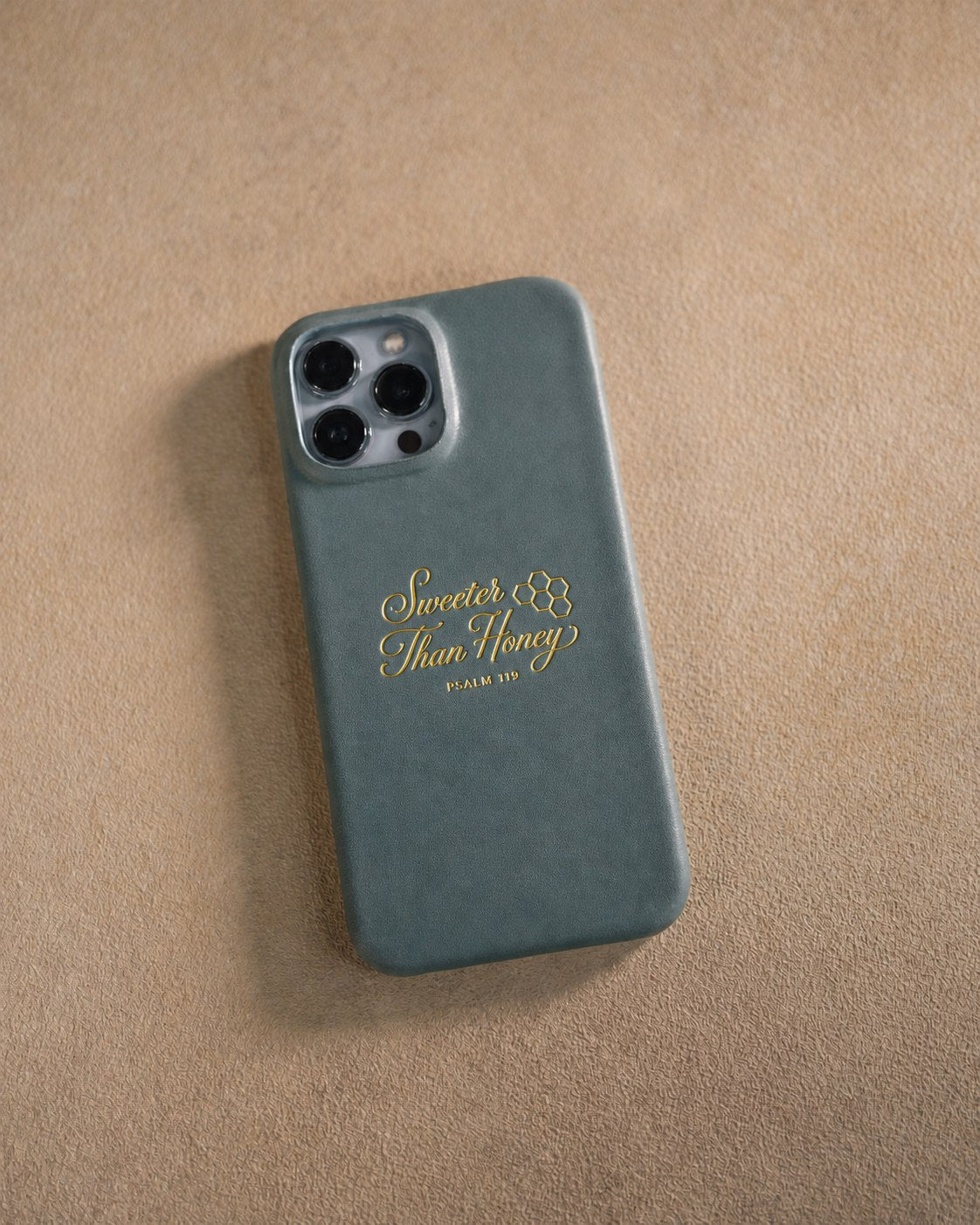 Sweeter Than Honey Psalm 119 handcrafted leather iPhone case, Christian scripture gift