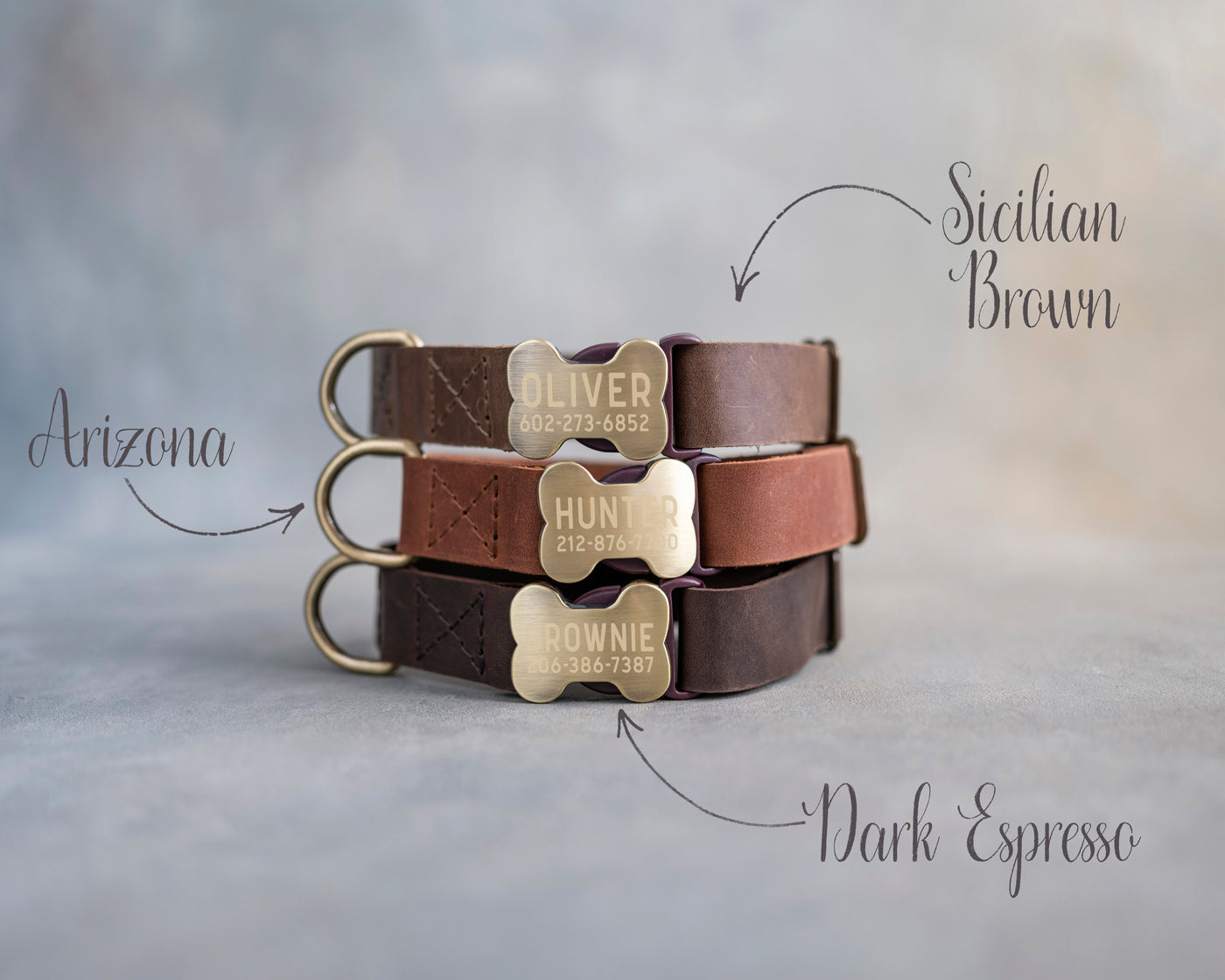 Personalized leather dog collar in variety of leather designs