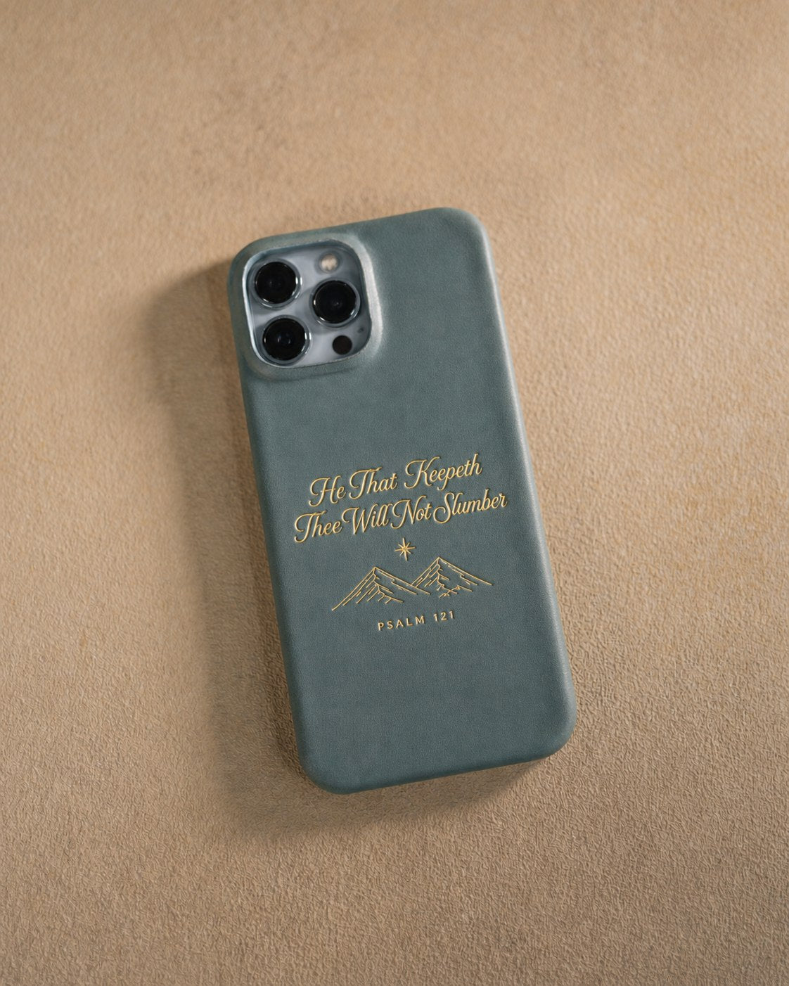 He That Keepeth Thee Will Not Slumber Psalm 121 handcrafted leather iPhone case, Christian scripture gift
