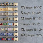 Personalized dog collar in variety of webbing designs with hand-finished detailing