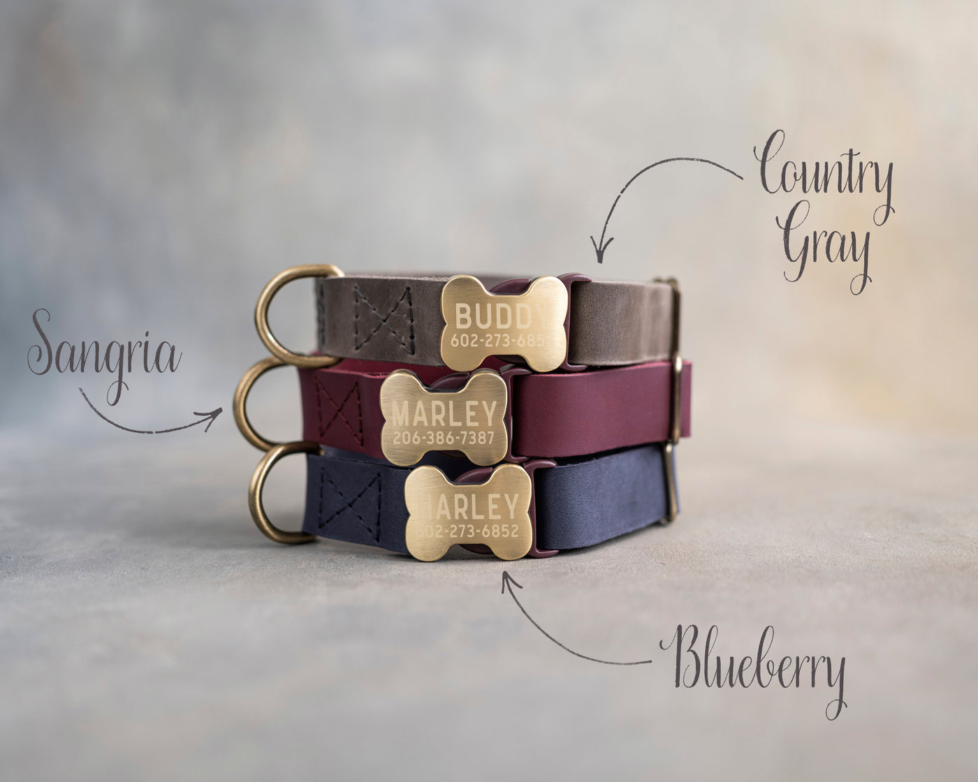 Personalized leather dog collar in variety of leather designs