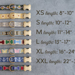 Webbing dog collar size chart from XS 8–10 in to XXL 22–30 in