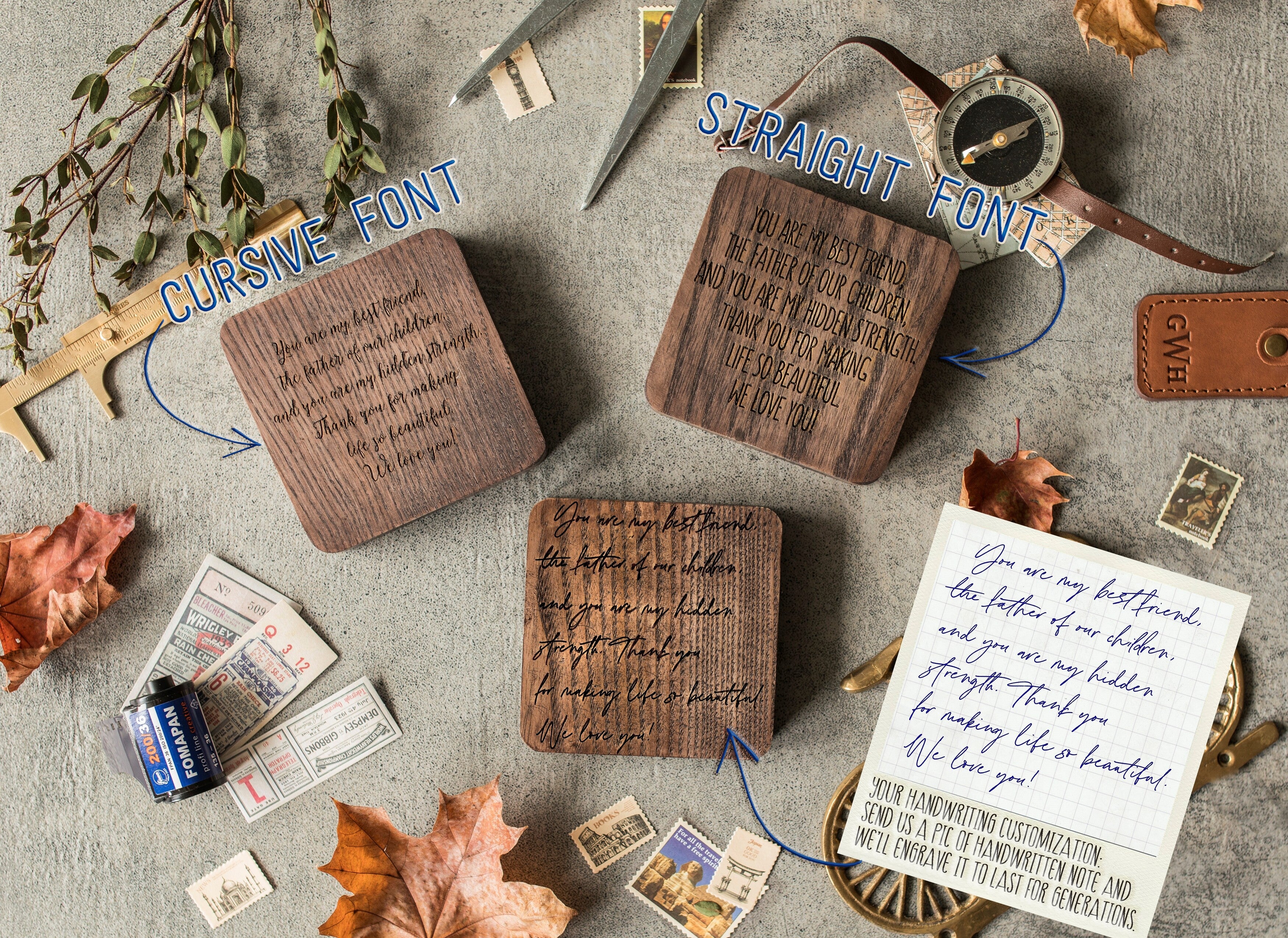 Wooden Personalized Handwriting Docking Station In Natural Tan