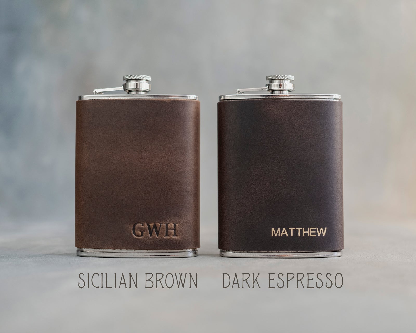 Personalized Leather Hip Flask - Groomsmen Gifts - Custom - Initials / Logo - Full Grain Leather