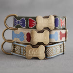 Dog Walking Set: personalized webbing collar with an engraved bone buckle