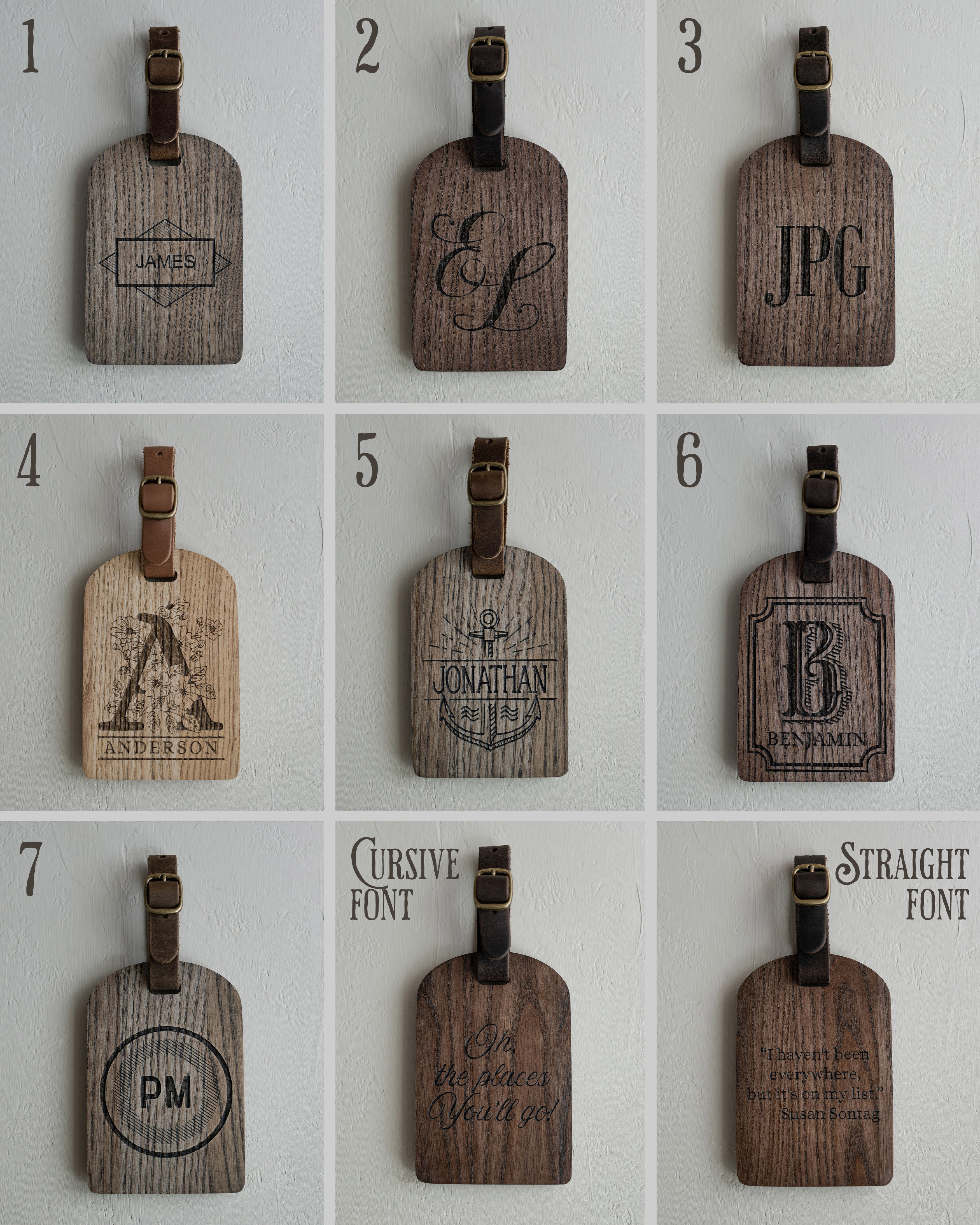 Wooden Luggage Tag In Gray Tan