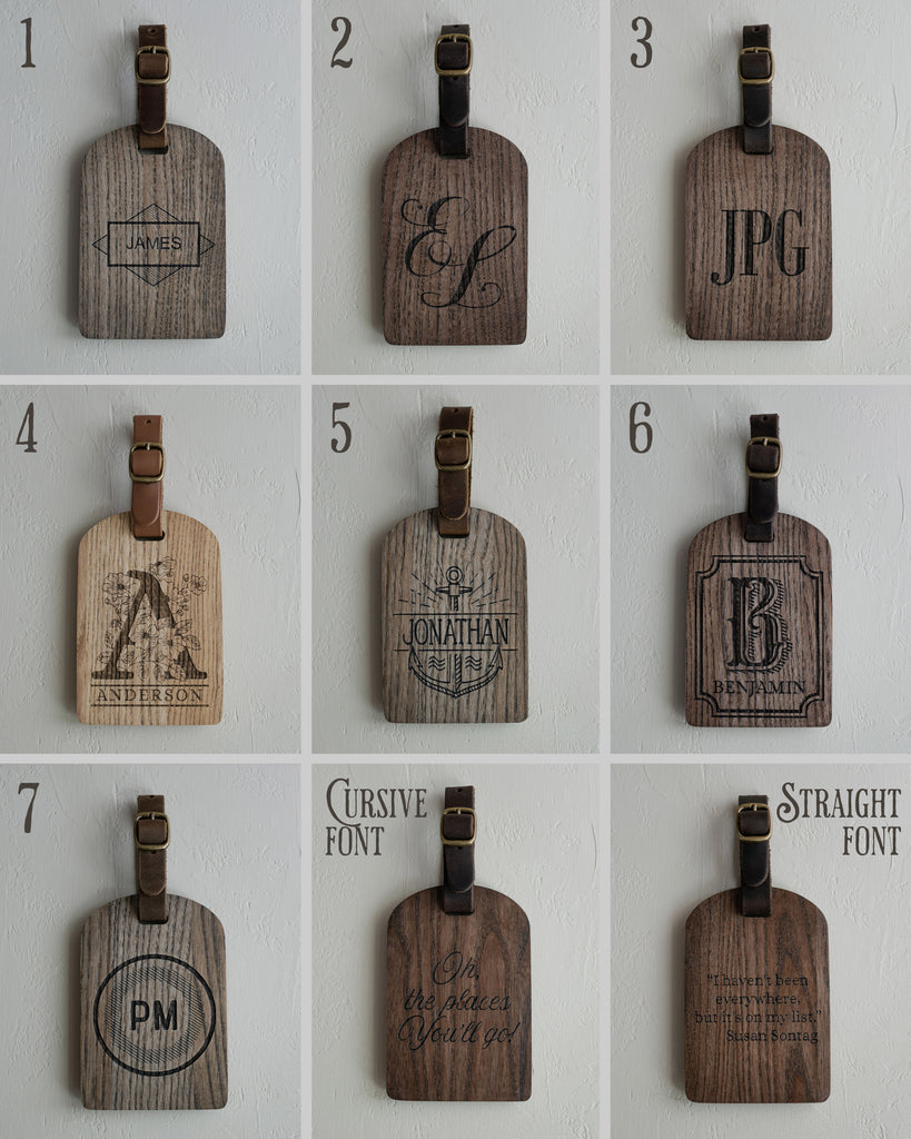 Wooden Luggage Tag In Gray Tan