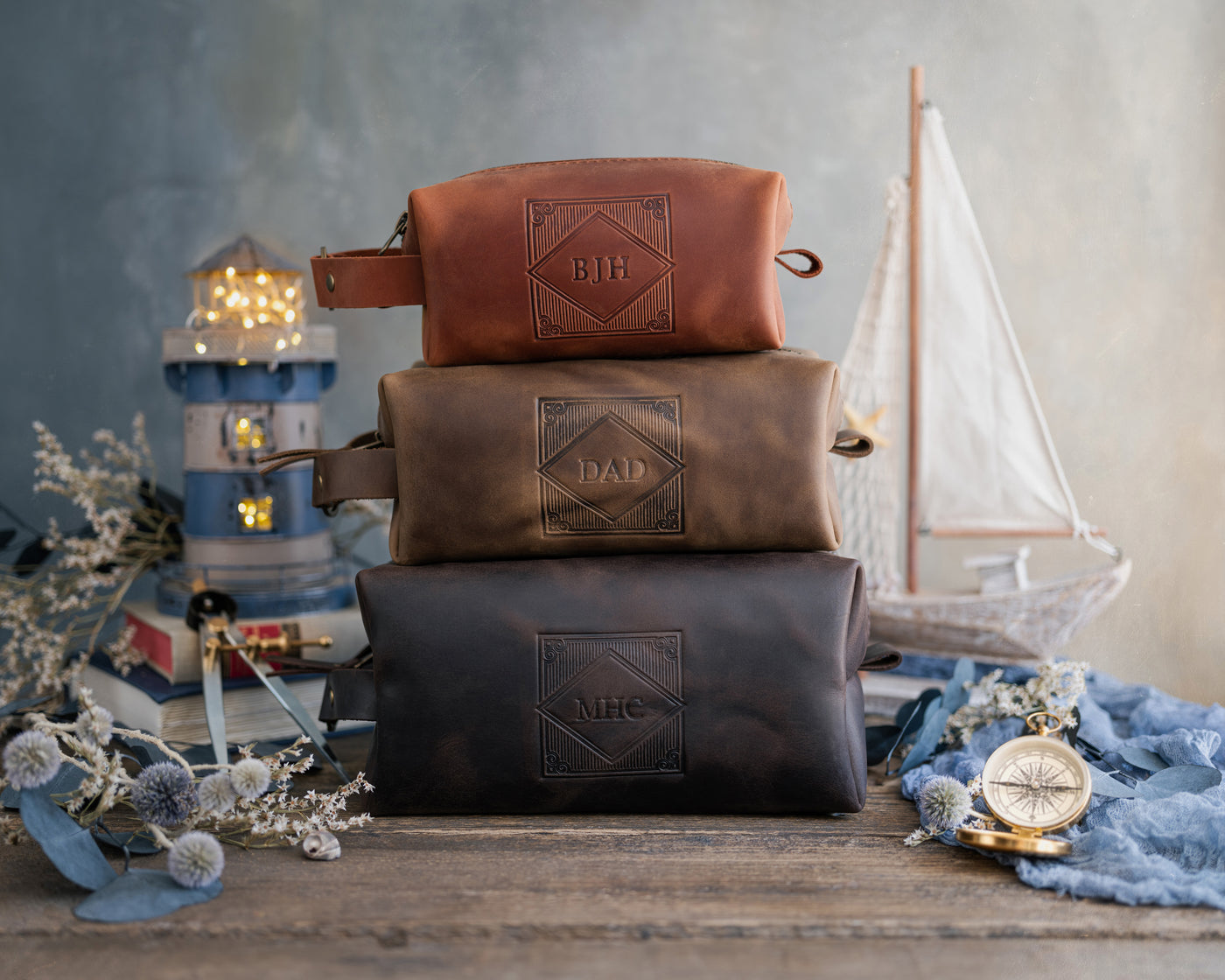 Dopp kit - Toiletry bag - Personalized Leather - Mens - Custom Logo