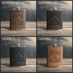 Custom Initial Hip Flask - Groomsmen Gifts - Custom - Logo - Full Grain Leather, handcrafted to order