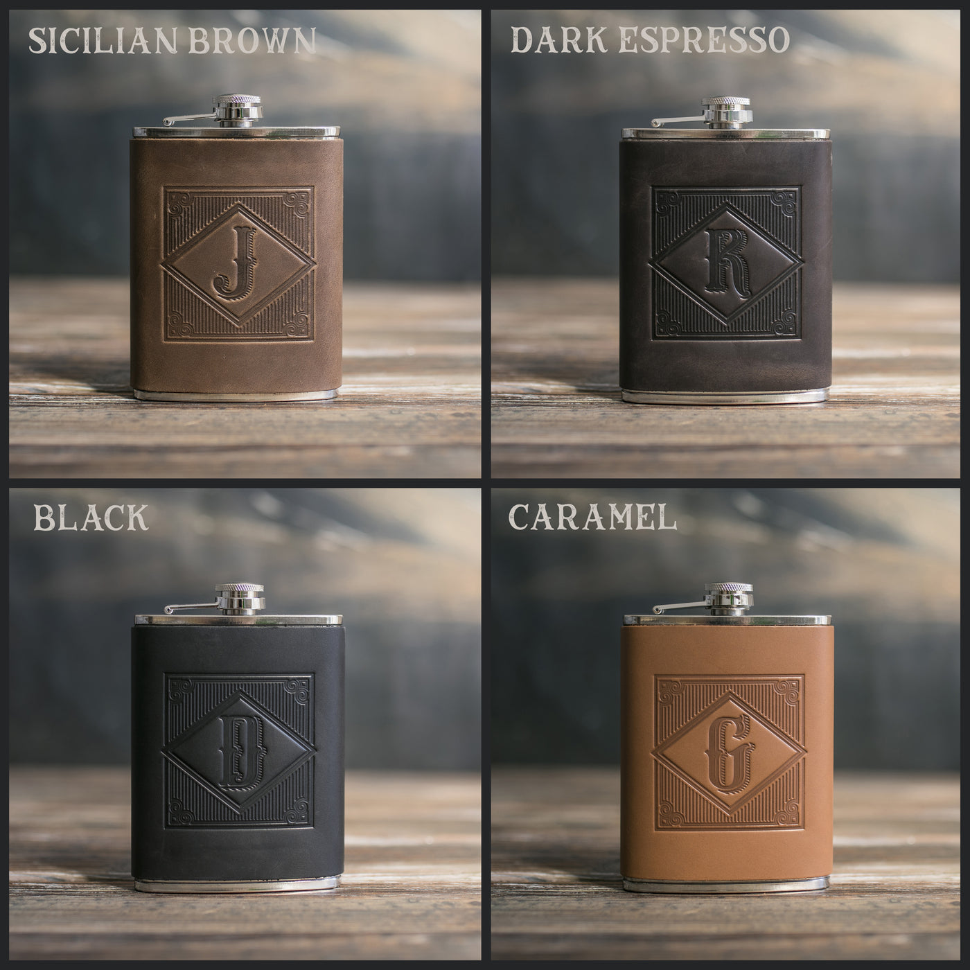 Custom Initial Hip Flask - Groomsmen Gifts - Custom - Logo - Full Grain Leather