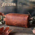 Personalized Leather Toiletry Bag for Men - Dopp Kit - Fire Branded Personalization