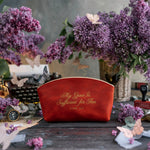 My Grace Is Sufficient For Thee 2 Cor. 12:9 Poppy Red full-grain leather makeup bag, Christian scripture gift