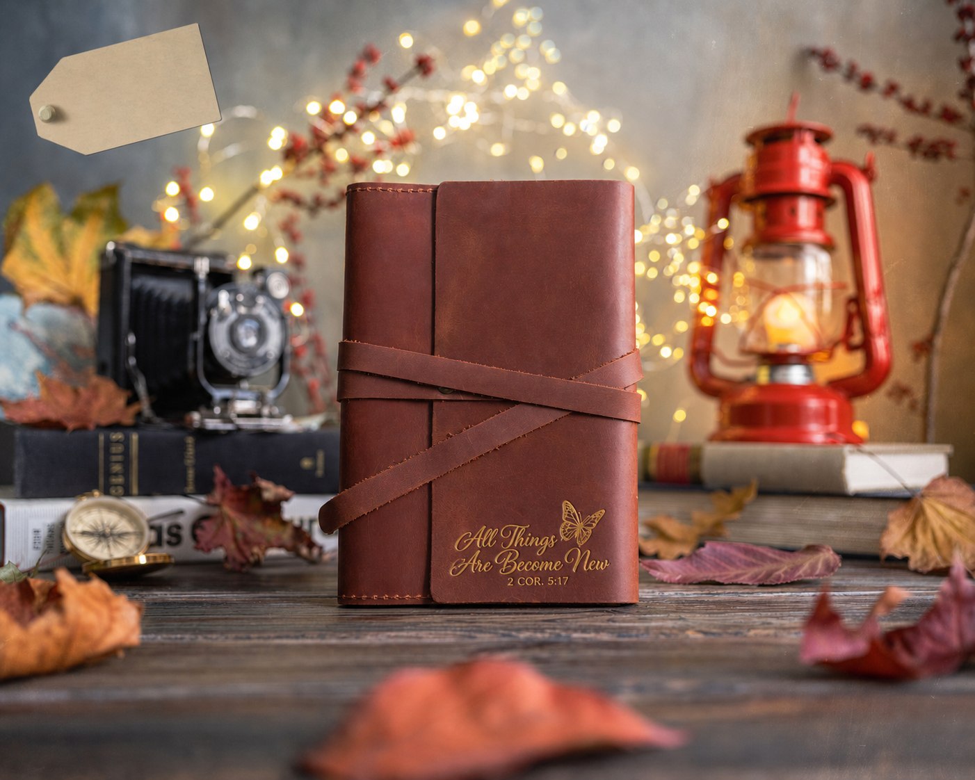 All Things Are Become New 2 Cor. 5:17 handcrafted leather journal, Christian scripture gift