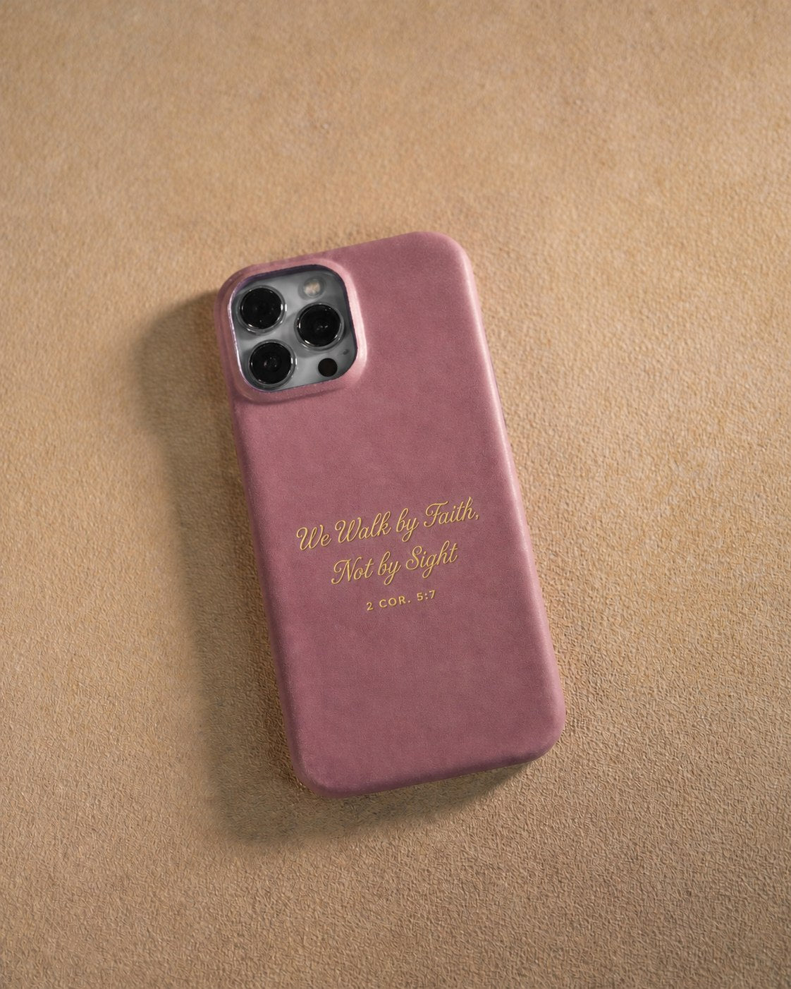 We Walk By Faith 2 Cor. 5:7 handcrafted leather iPhone case, Christian scripture gift