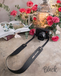 Black leather camera strap