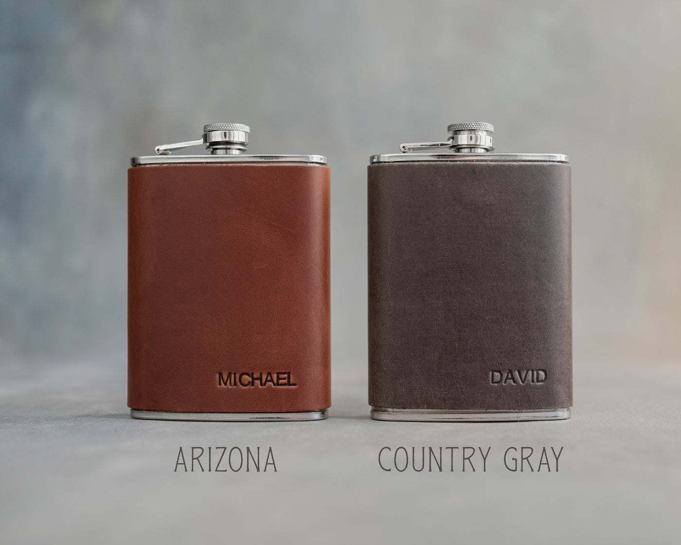 Personalized Leather Hip Flask - Groomsmen Gifts - Custom - Initials / Logo - Full Grain Leather