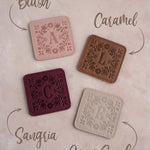 Floral leather coasters in four more leather colors
