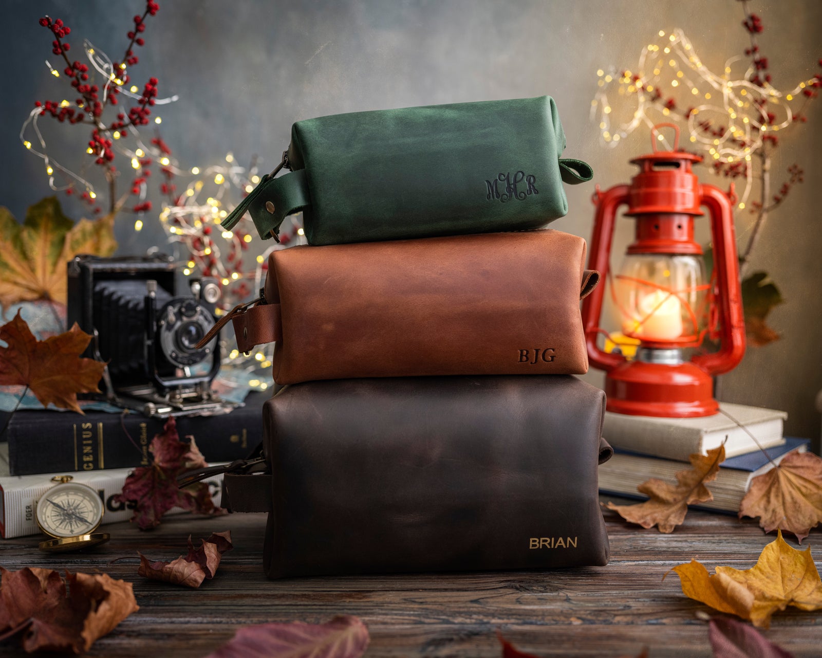 Personalized Leather Mens Dopp Kit - Toiletry Bag - Heat Embossed