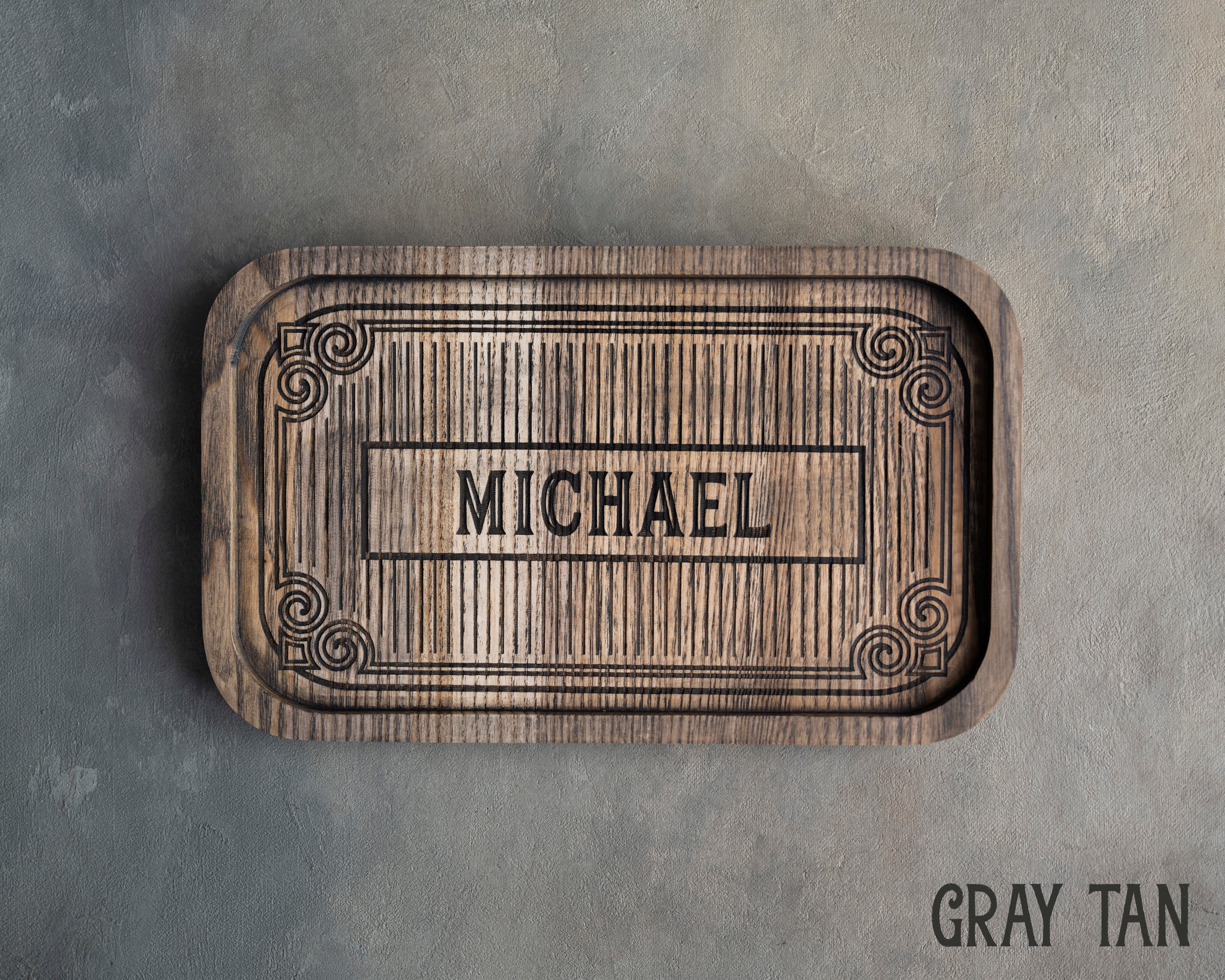 Wooden Tray In Gray Tan