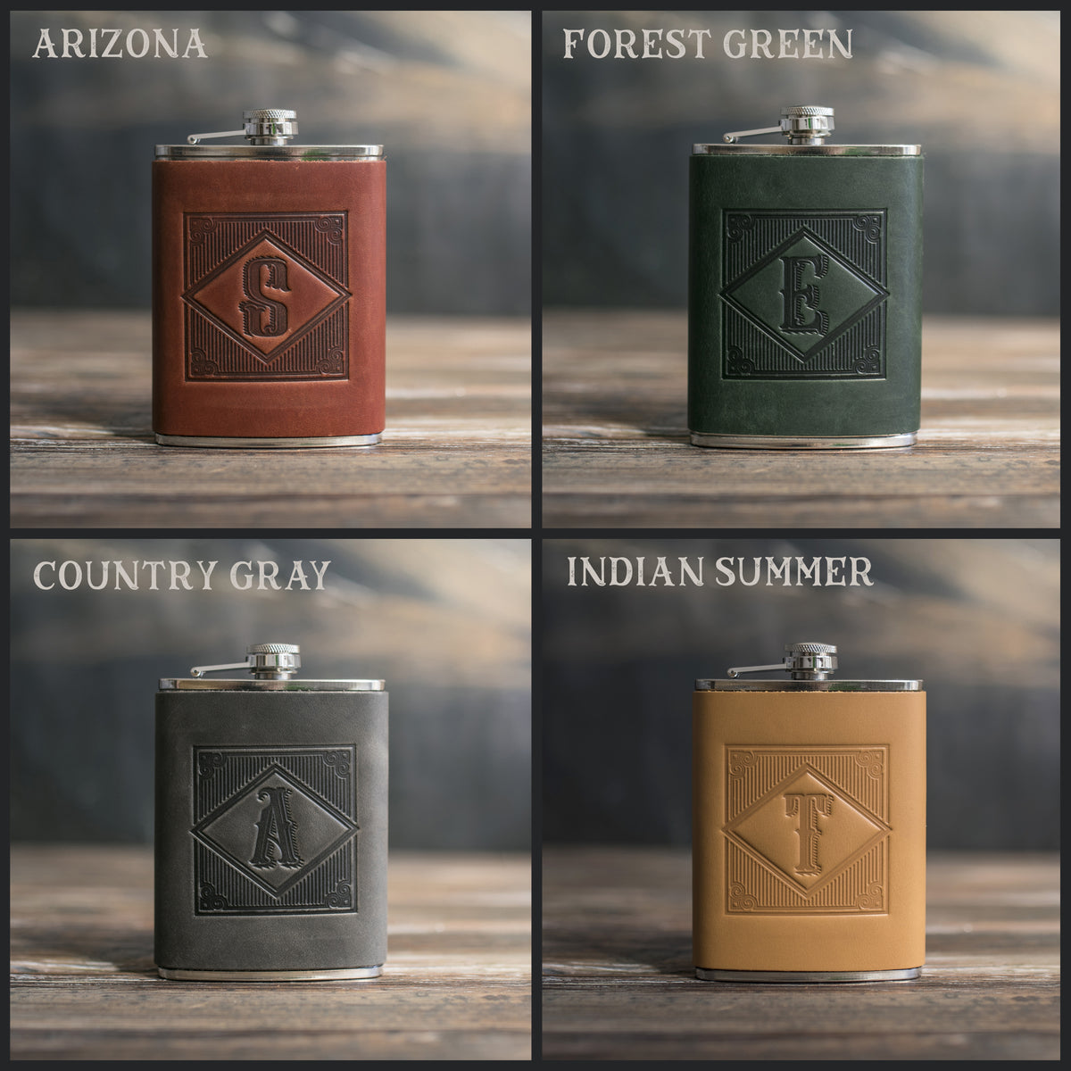 Custom Initial Hip Flask - Groomsmen Gifts - Custom - Logo - Full Grain Leather with hand-finished detailing