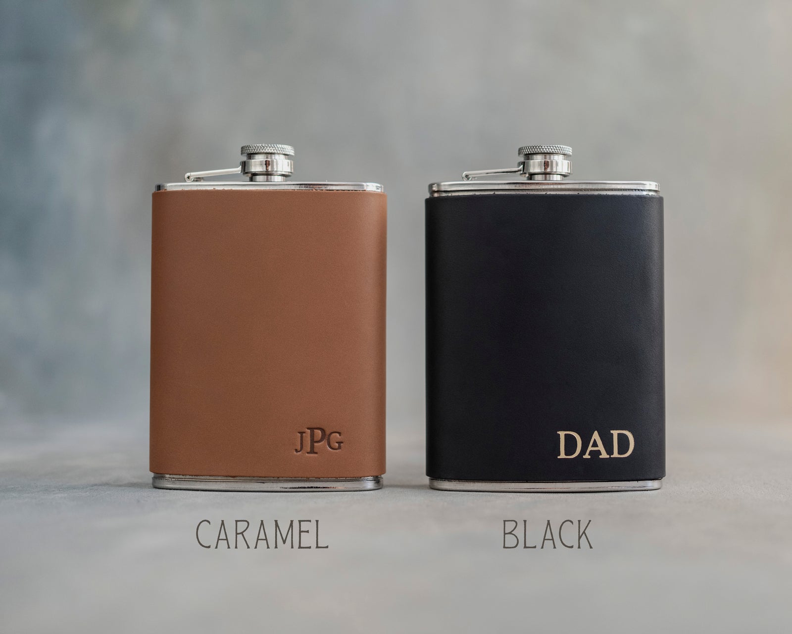 Personalized Leather Hip Flask - Groomsmen Gifts - Custom - Initials / Logo - Full Grain Leather