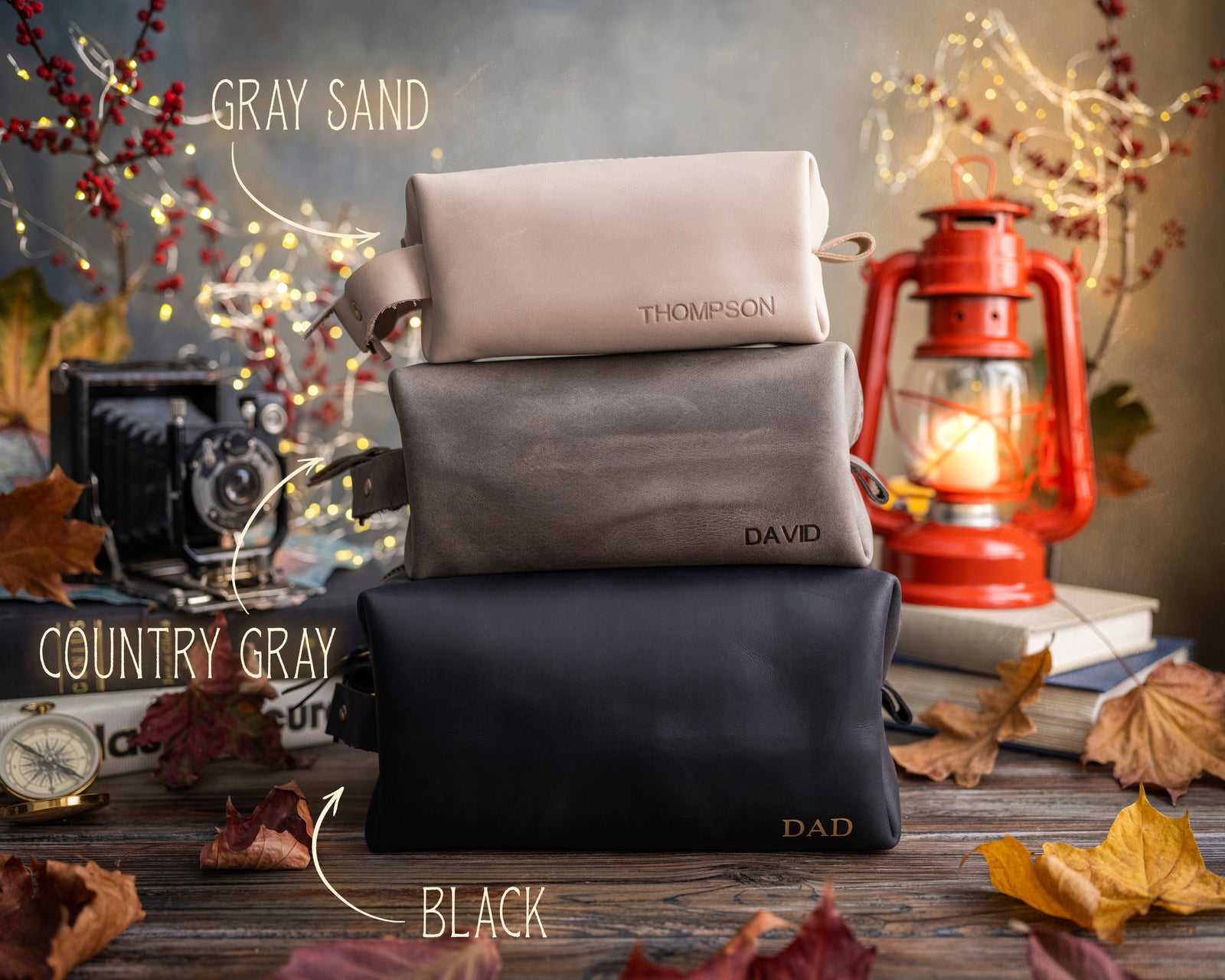 Personalized Leather Mens Dopp Kit - Toiletry Bag - Heat Embossed