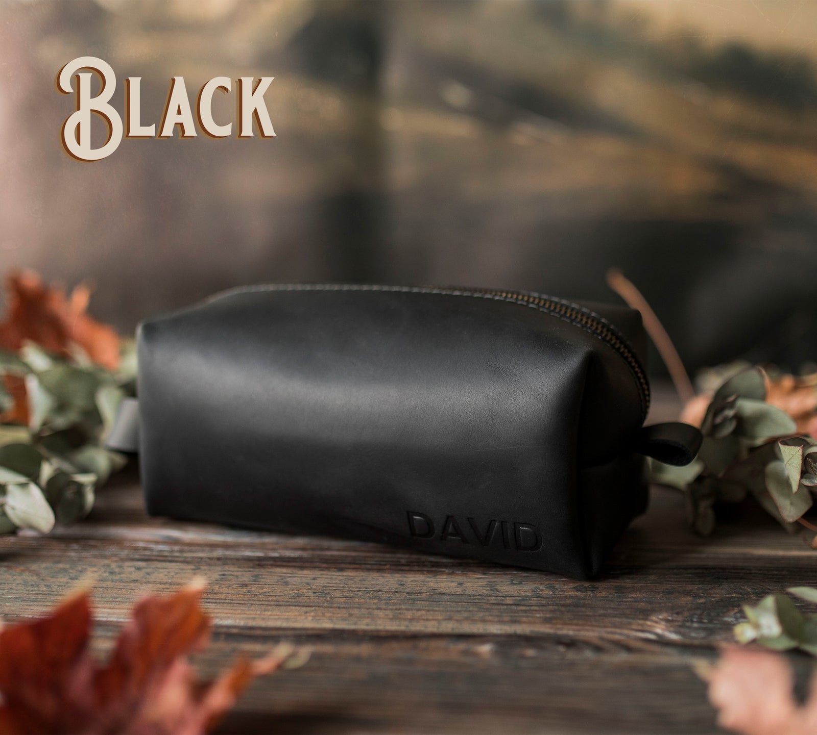 Personalized Leather Toiletry Bag for Men - Dopp Kit - Fire Branded Personalization