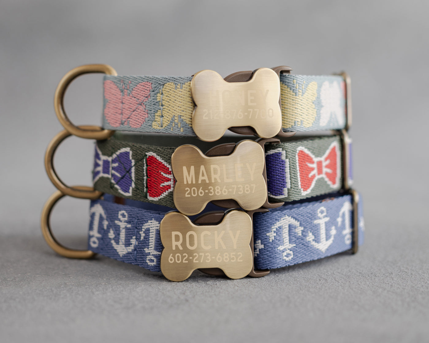 Personalized dog collar in variety of webbing designs