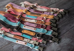 Engraved leather dog collar with name patch